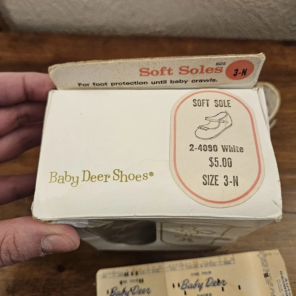 Vintage Baby Deer Soft Soles 3N Baby Shoes Original Box Infant‎ White READ